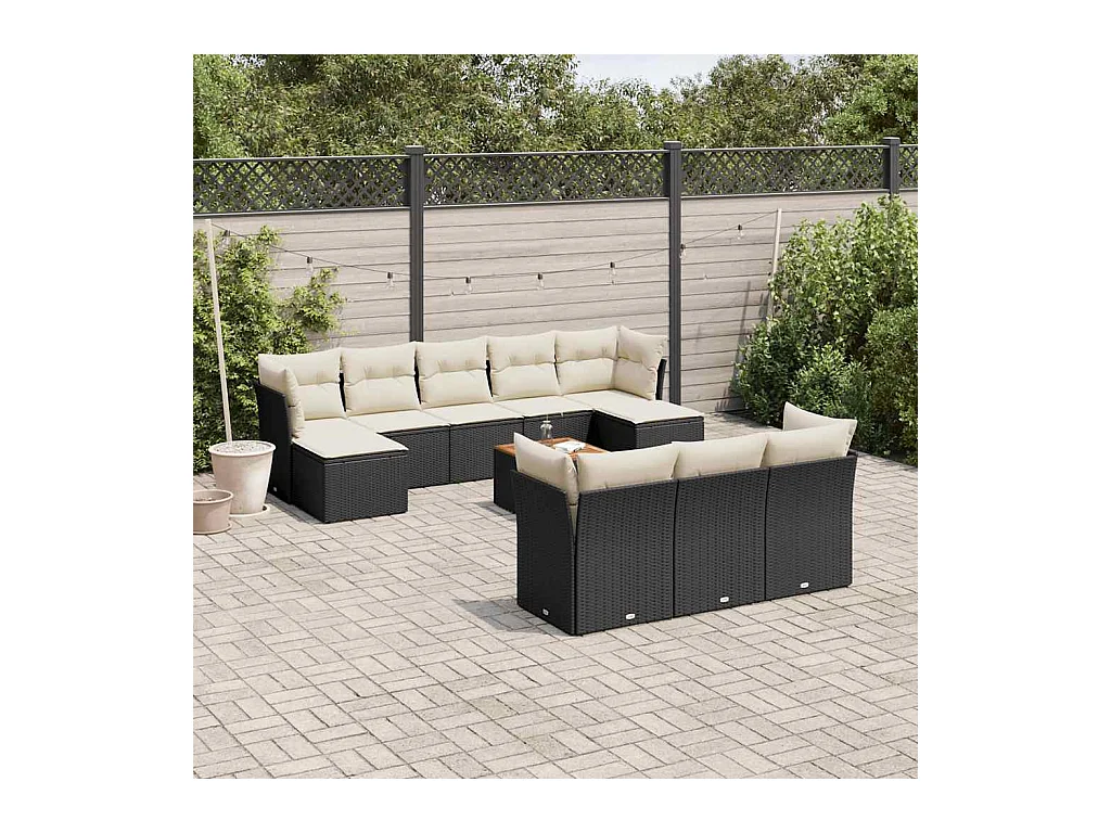 Salon de jardin 11 pcs avec coussins noir résine tressée