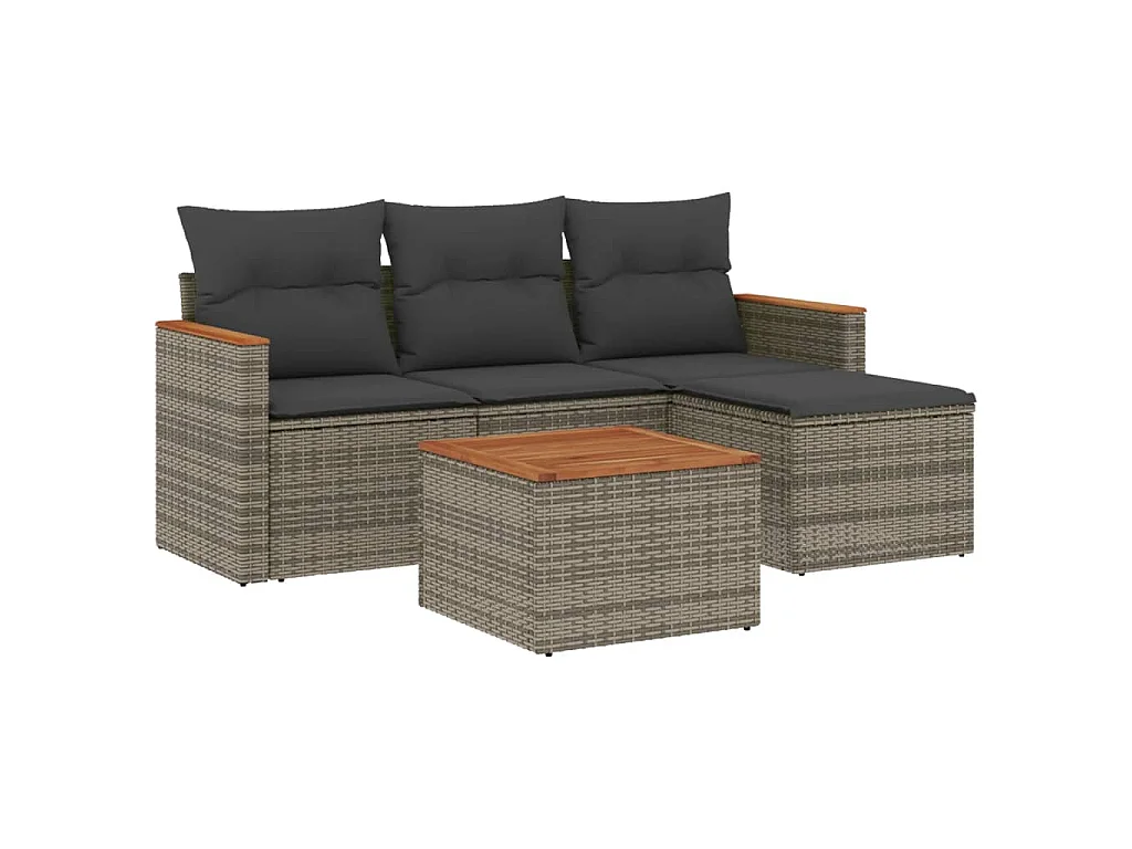 Salon de jardin 5 pcs avec coussins gris résine tressée