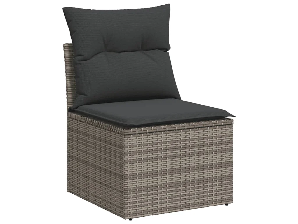 Salon de jardin 5 pcs avec coussins gris résine tressée