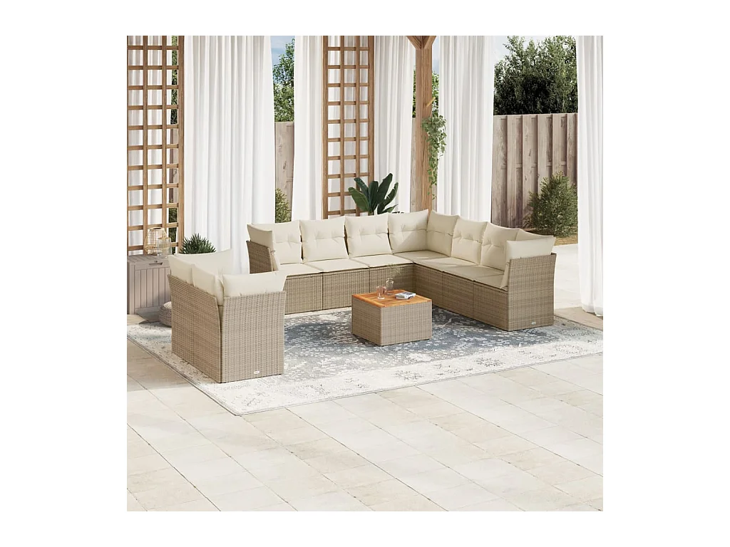 Salon de jardin 11 pcs avec coussins beige résine tressée