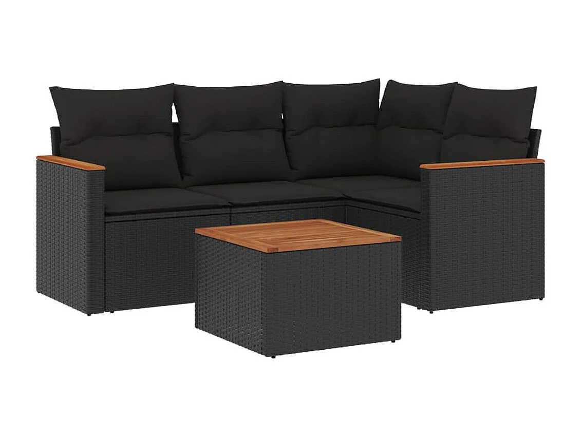 5-tlg. Garten-Sofagarnitur mit Kissen Schwarz Poly Rattan