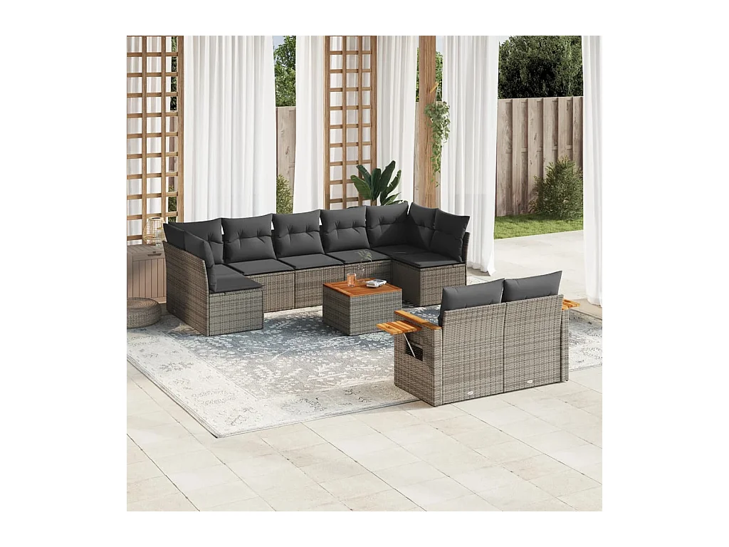 Set Divano da Giardino 10 pz con Cuscini Grigio in Polyrattan