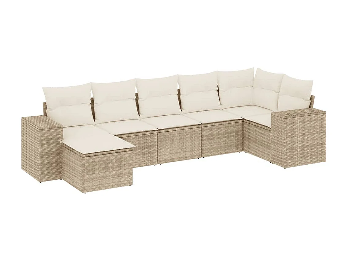 7-tlg. Garten-Sofagarnitur mit Kissen Beige Poly Rattan