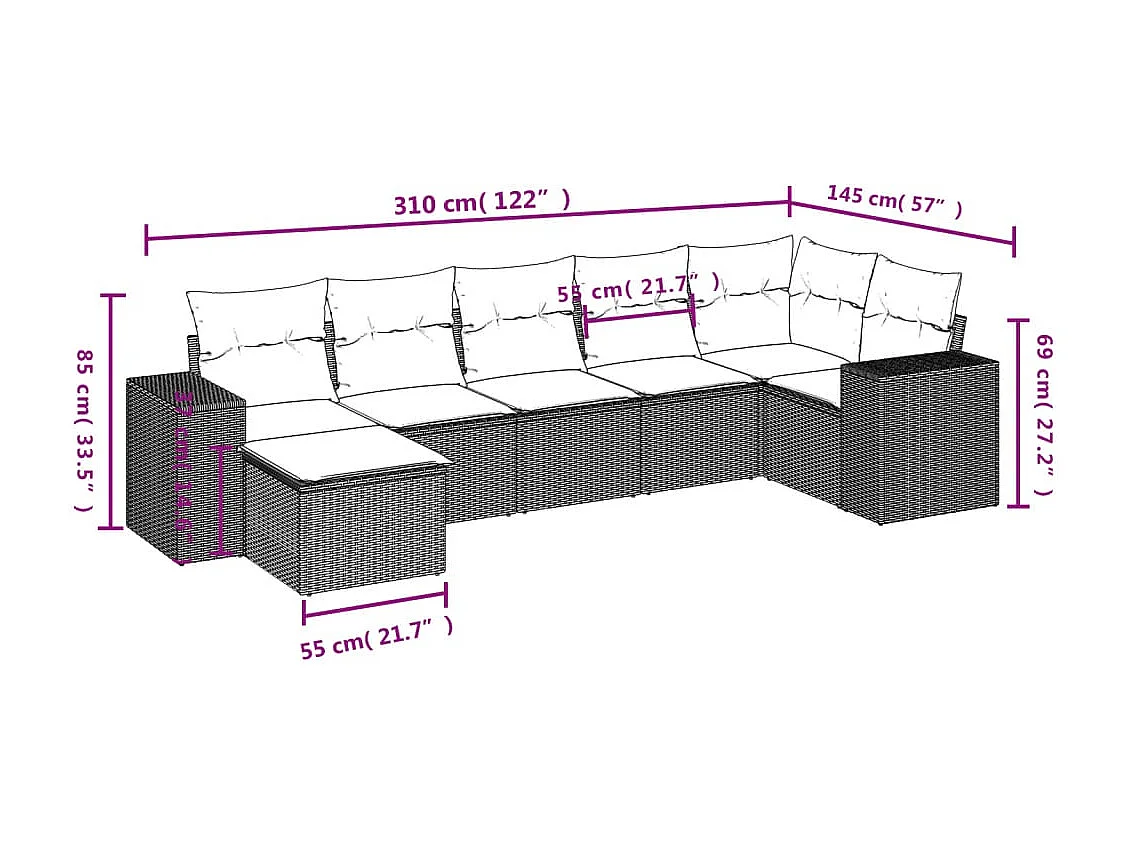 7-tlg. Garten-Sofagarnitur mit Kissen Beige Poly Rattan