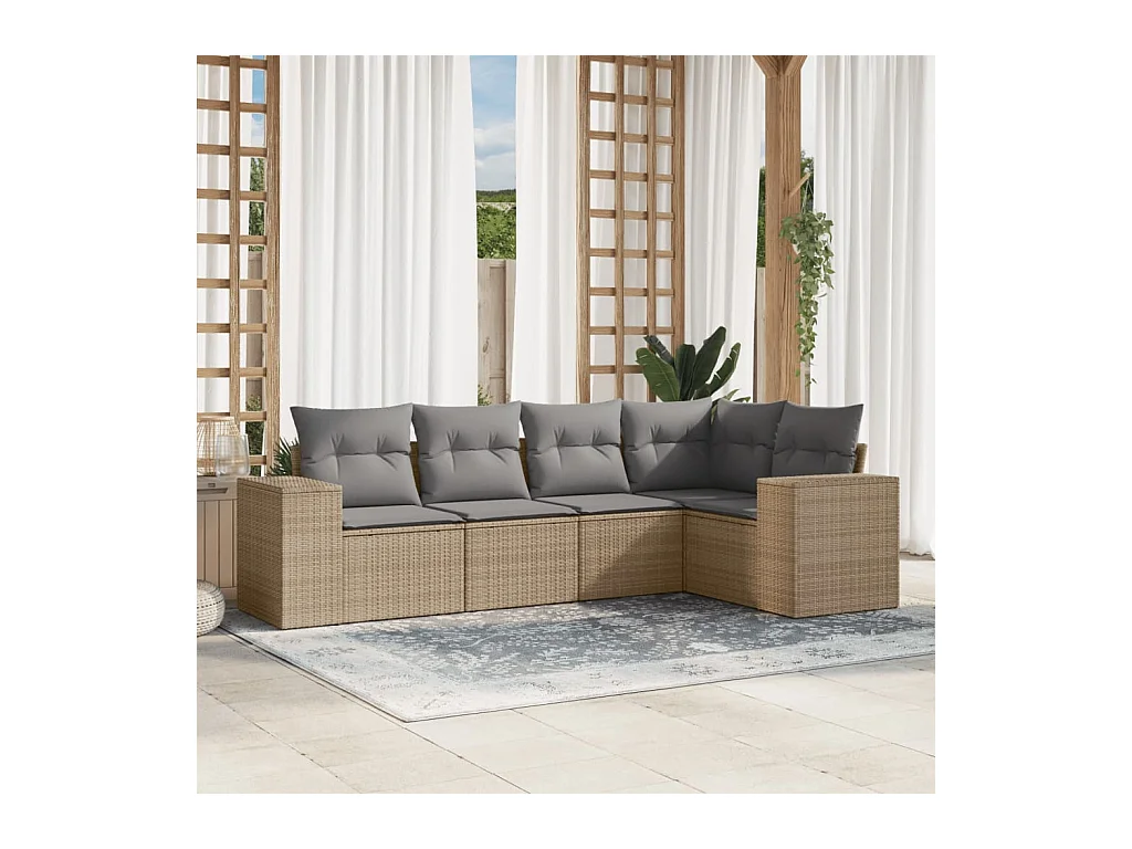 Salon de jardin avec coussins 5 pcs beige résine tressée