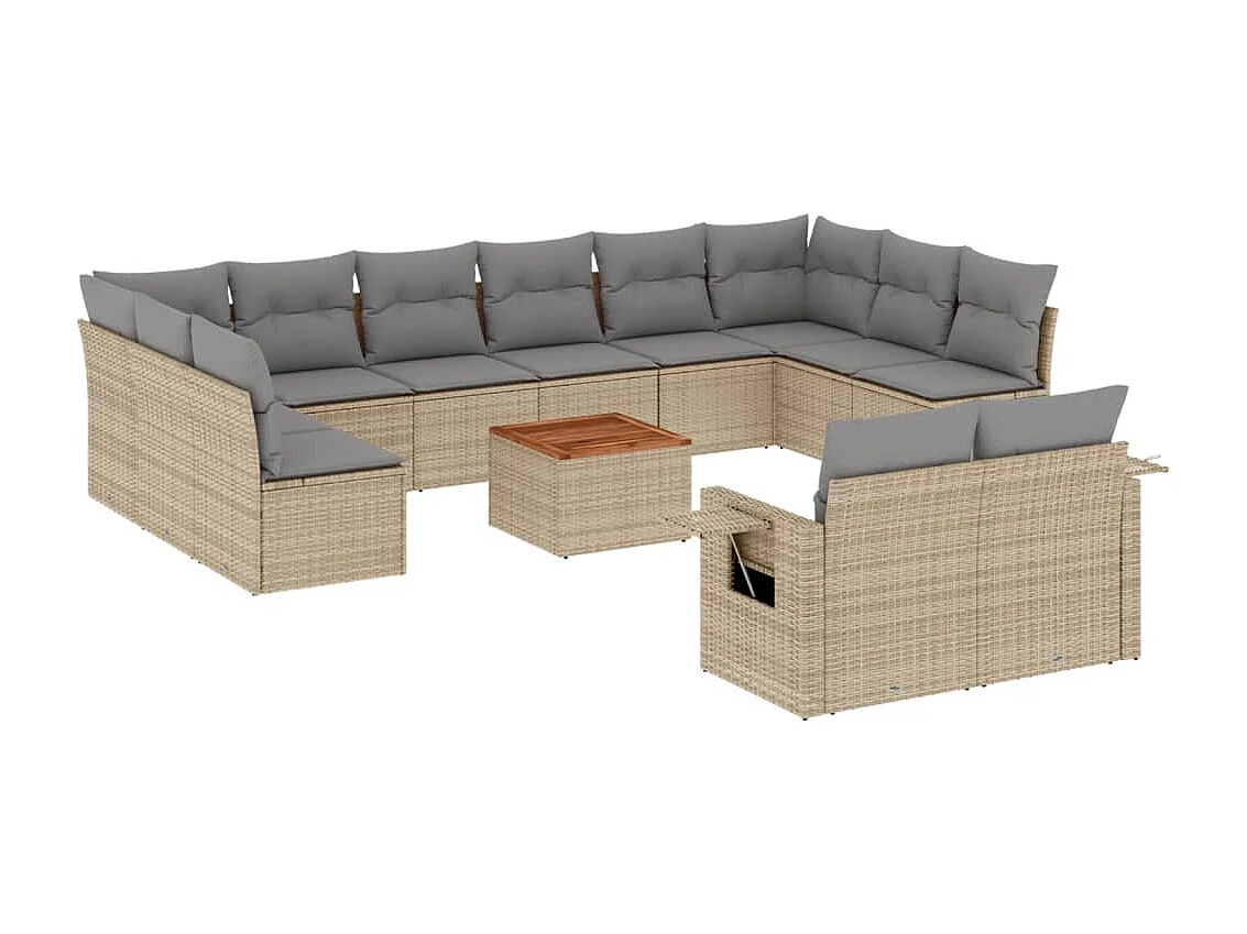 Set Divano da Giardino 13 pz con Cuscini Beige Misto Polyrattan