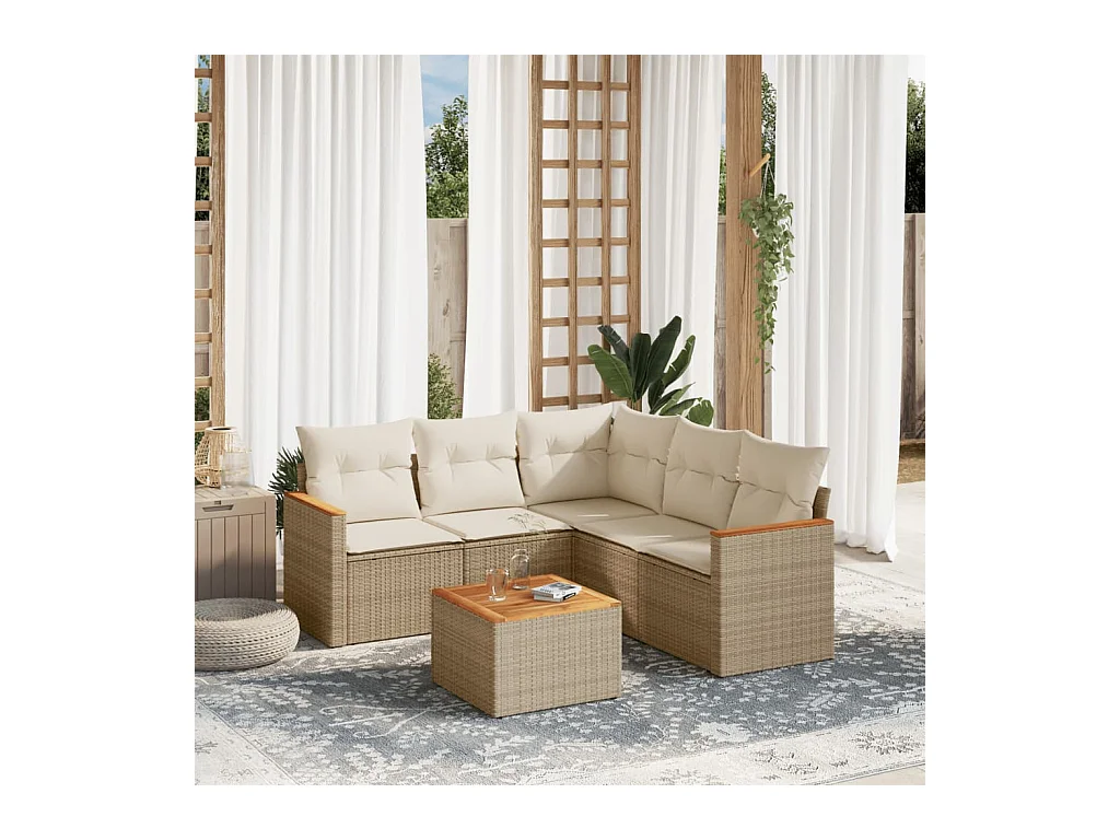 Salon de jardin avec coussins 6 pcs beige résine tressée
