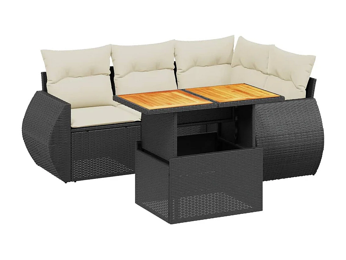 Salon de jardin 5 pcs avec coussins noir résine tressée