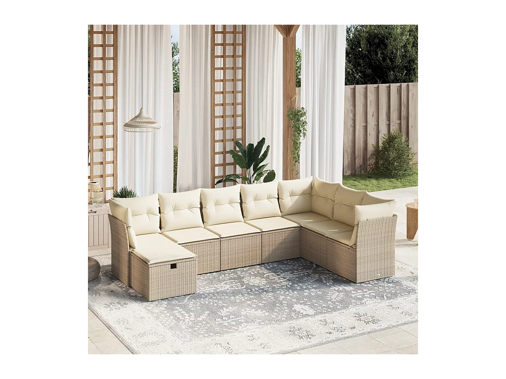 8-delige Loungeset met kussens poly rattan beige