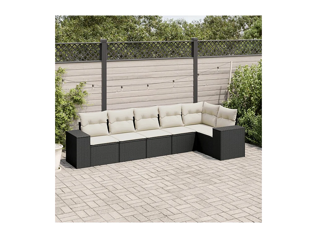 Set Divano da Giardino 6 pz con Cuscini Nero in Polyrattan