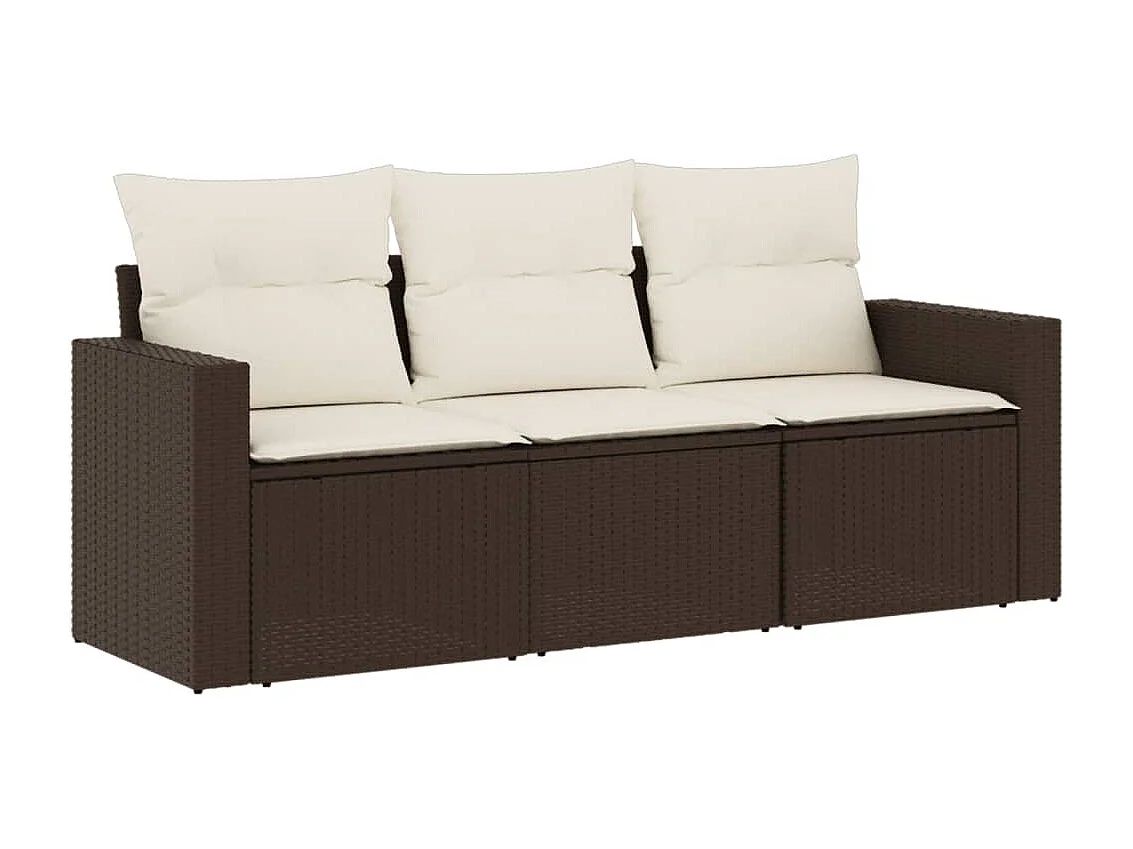 3-tlg. Garten-Sofagarnitur mit Kissen Braun Poly Rattan