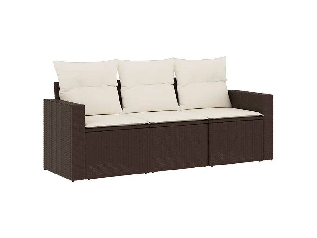 Salon de jardin avec coussins 3 pcs marron résine tressée