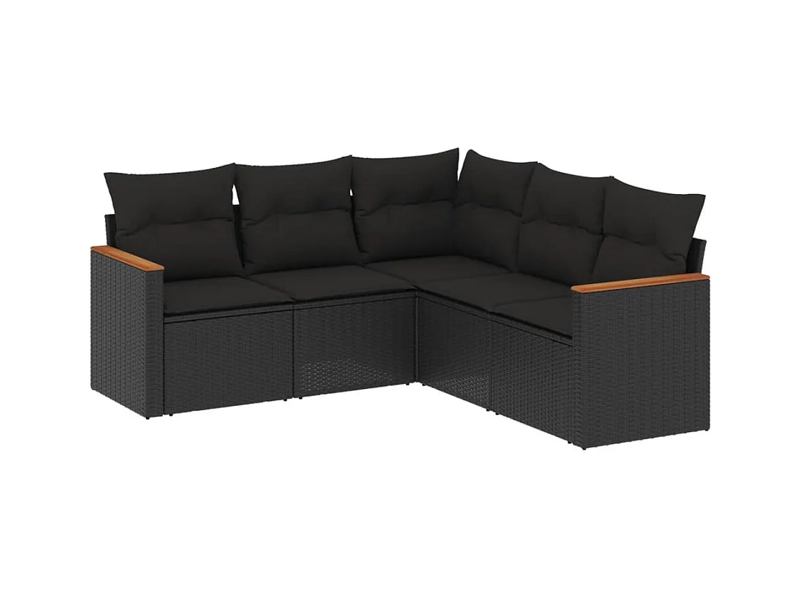 5-tlg. Garten-Sofagarnitur mit Kissen Schwarz Poly Rattan