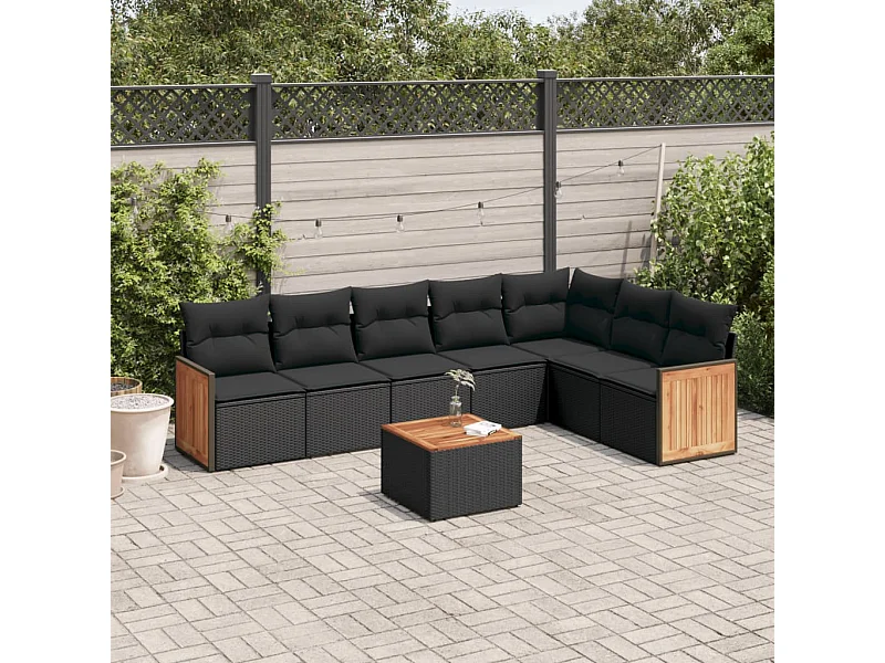 8-tlg. Garten-Sofagarnitur mit Kissen Schwarz Poly Rattan