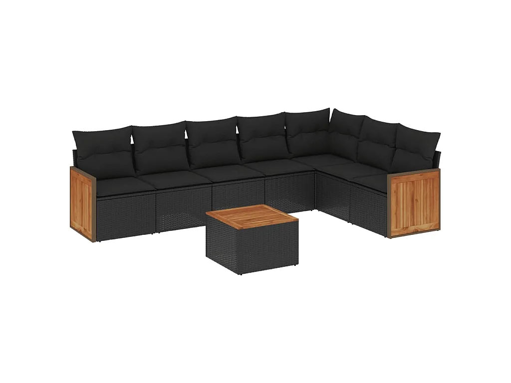 8-tlg. Garten-Sofagarnitur mit Kissen Schwarz Poly Rattan