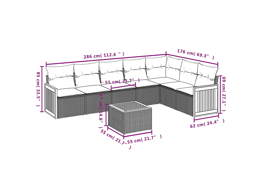8-tlg. Garten-Sofagarnitur mit Kissen Schwarz Poly Rattan