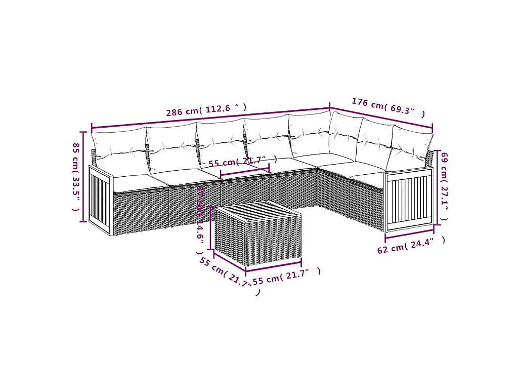 8-tlg. Garten-Sofagarnitur mit Kissen Schwarz Poly Rattan