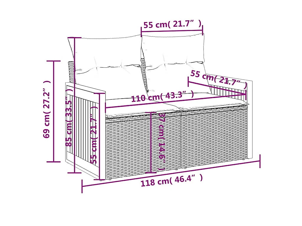 8-tlg. Garten-Sofagarnitur mit Kissen Schwarz Poly Rattan