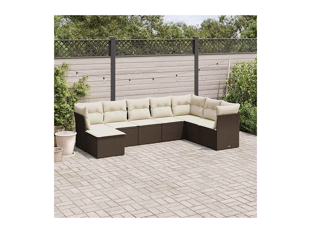 Set Divani da Giardino 8 pz con Cuscini Marrone in Polyrattan