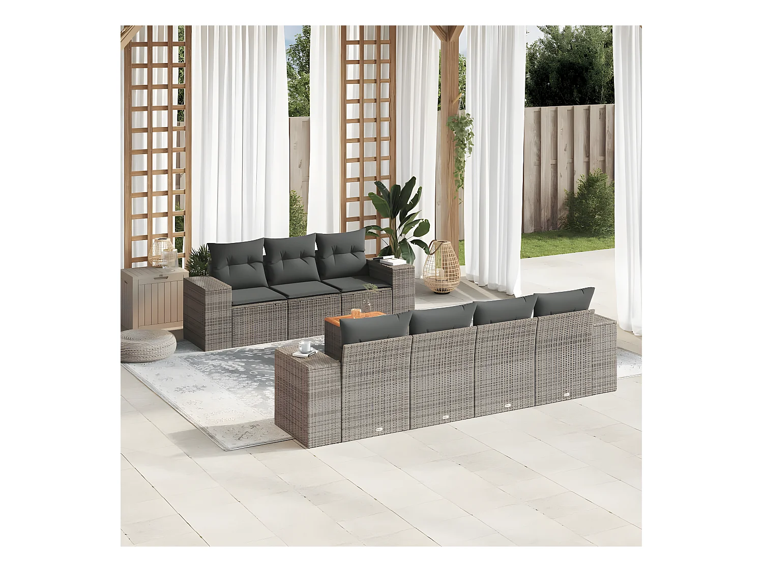 Set de sofás de jardín 8 pzas y cojines ratán sintético gris