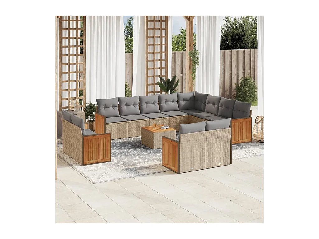 Salon de jardin avec coussins 13 pcs beige résine tressée
