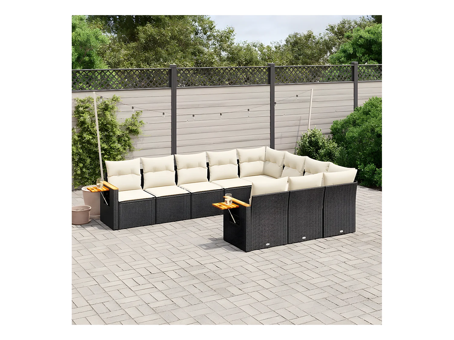 Salon de jardin 10 pcs avec coussins noir résine tressée