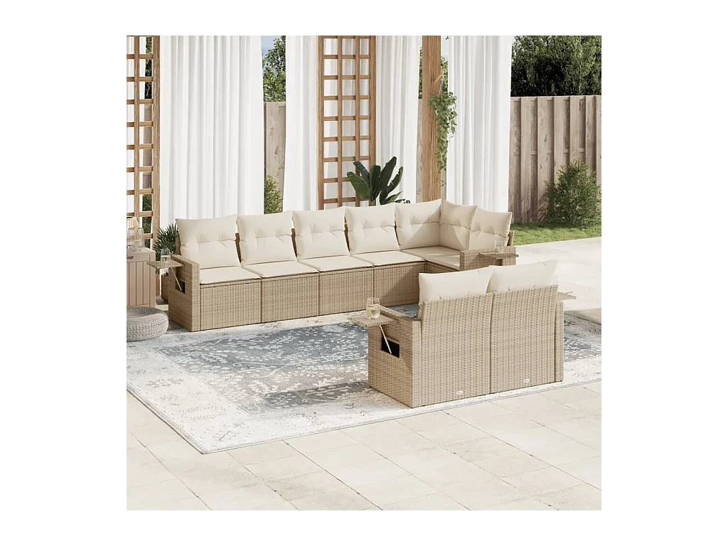 Salon de jardin avec coussins 8 pcs beige résine tressée