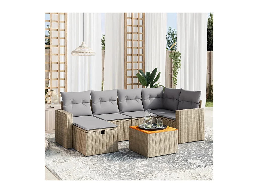 Salon de jardin avec coussins 7pcs mélange beige résine tressée