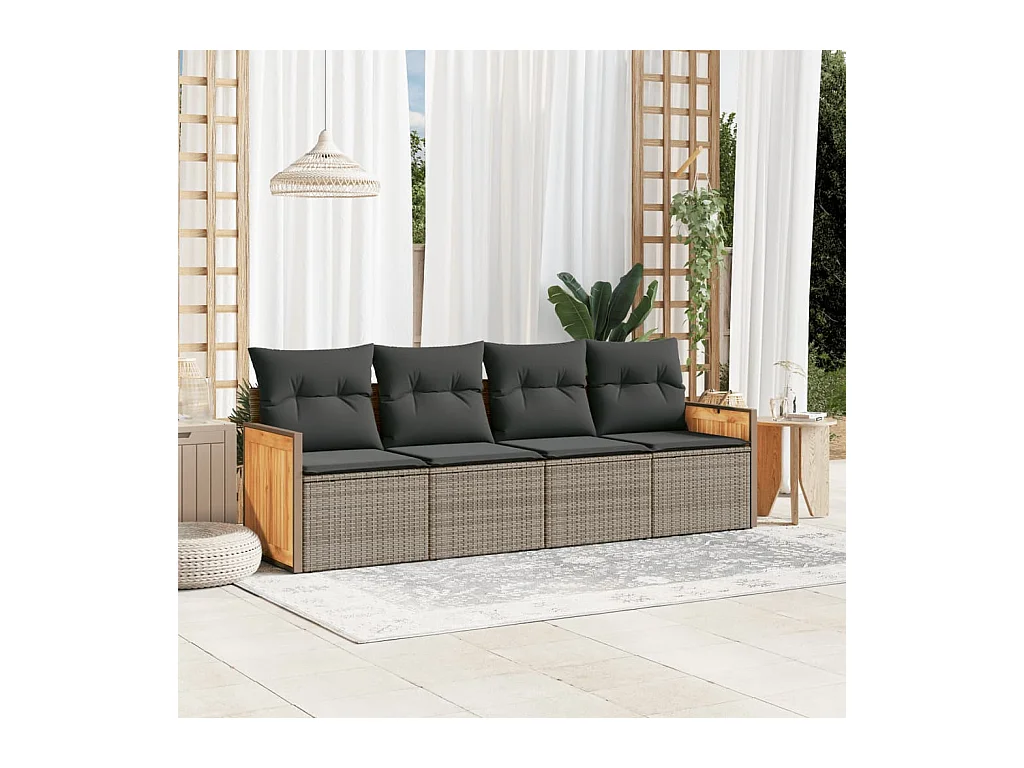 Set Divani da Giardino 4 pz con Cuscini in Polyrattan Grigio