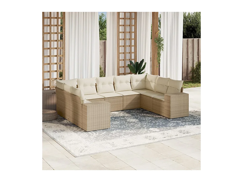 9-delige Loungeset met kussens poly rattan beige
