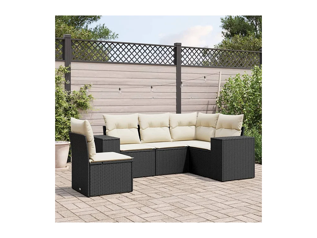 Set Divani da Giardino 5 pz con Cuscini in Polyrattan Nero