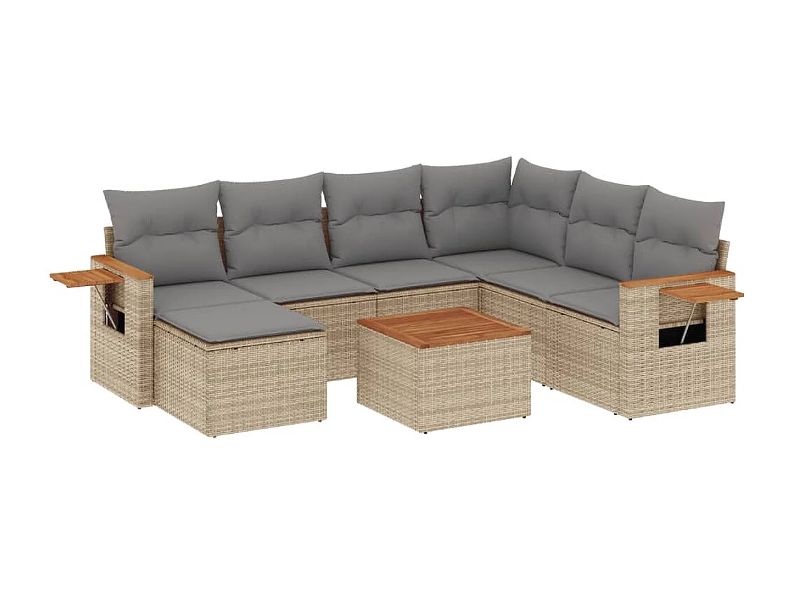 Set Divano da Giardino 8 pz con Cuscini Beige in Polyrattan