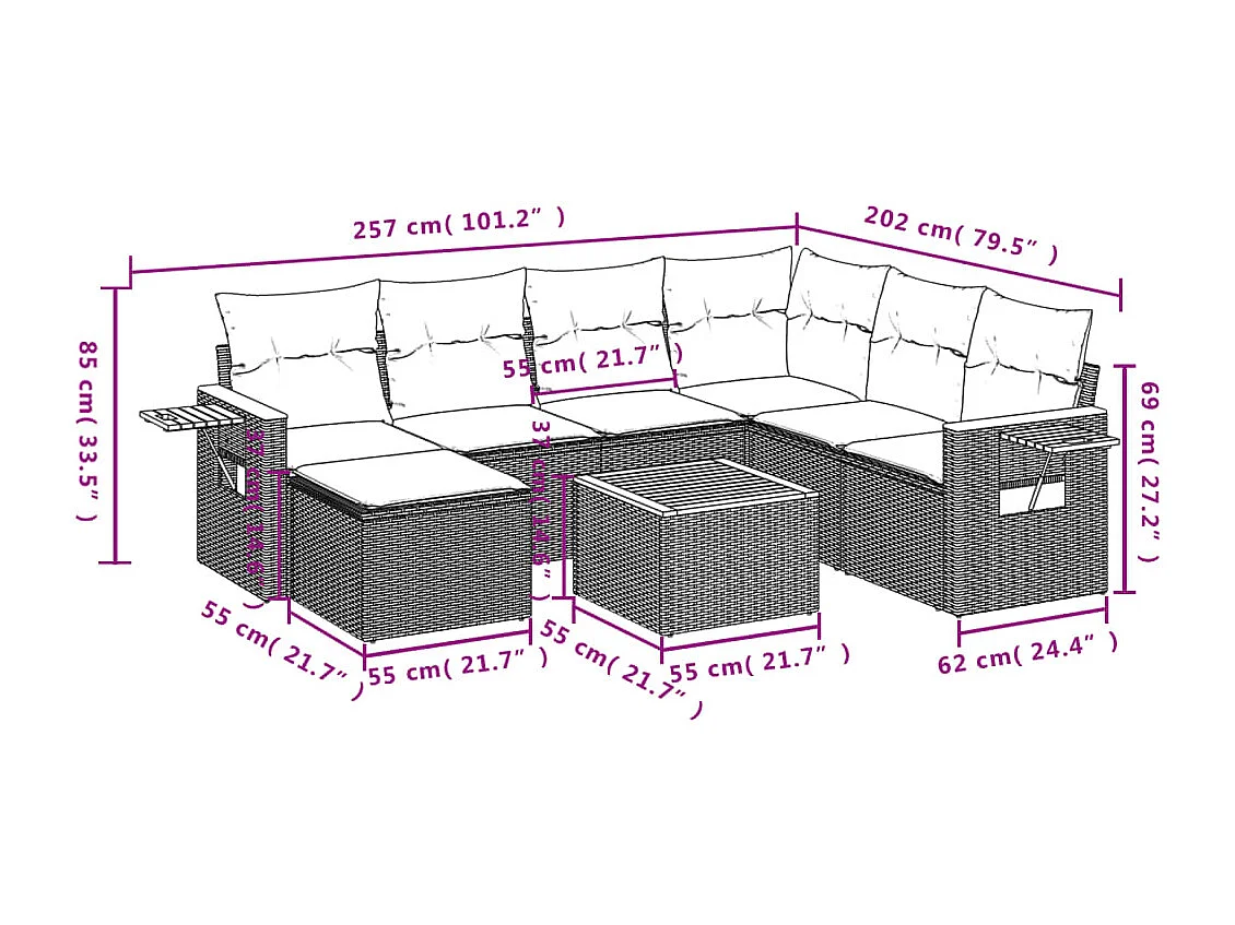 Set Divano da Giardino 8 pz con Cuscini Beige in Polyrattan