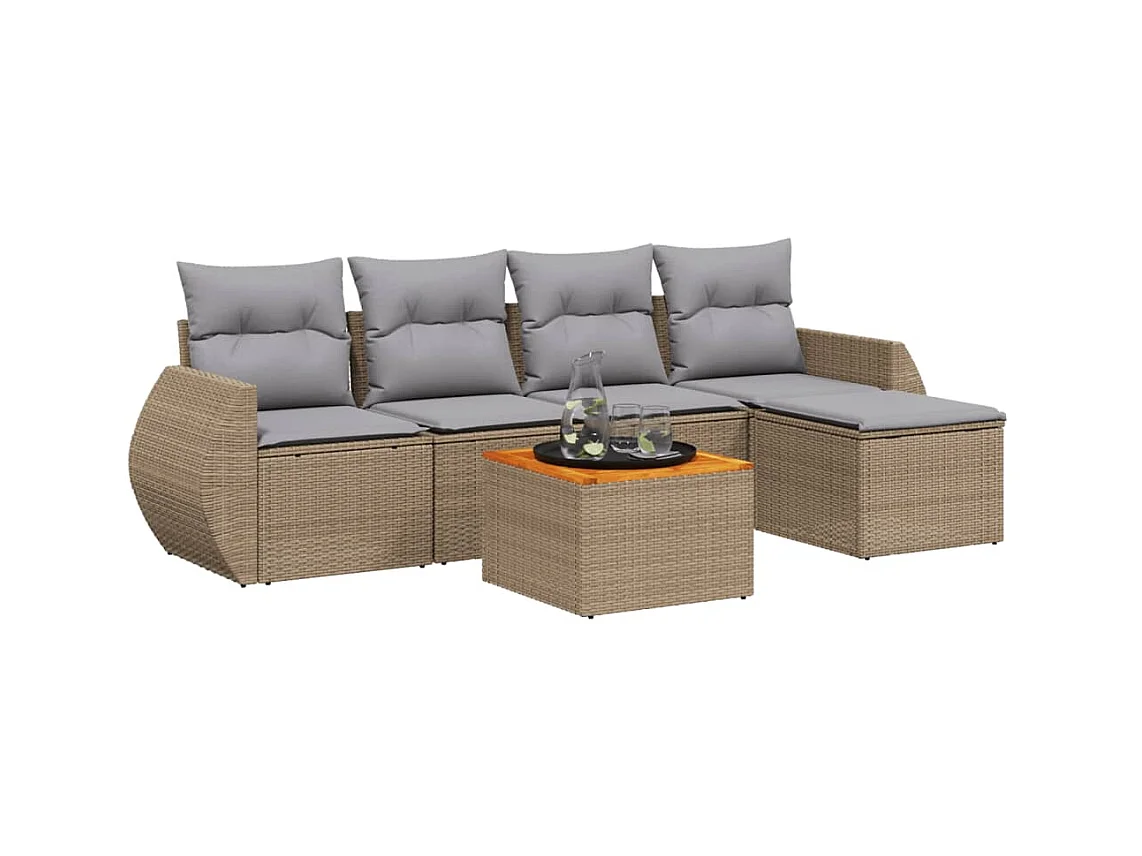 Salon de jardin avec coussins 6 pcs beige résine tressée