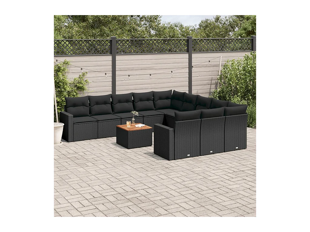 Salon de jardin 12 pcs avec coussins noir résine tressée