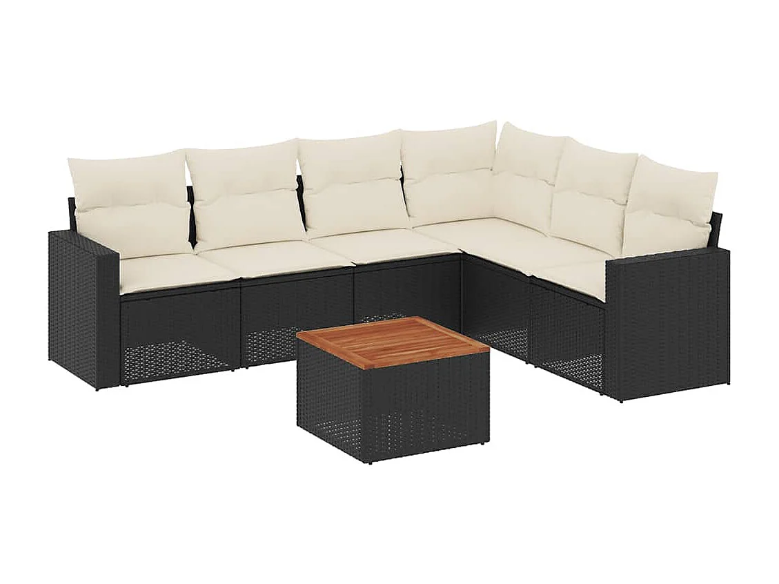 Salon de jardin 7 pcs avec coussins noir résine tressée