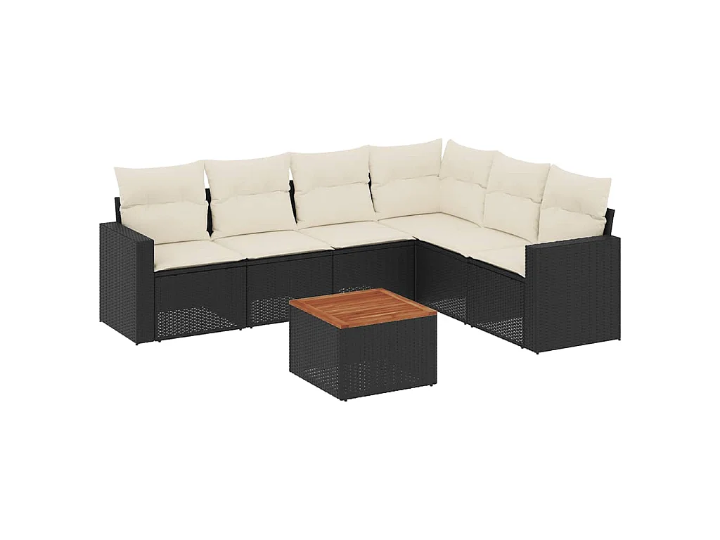 Set Divani da Giardino con Cuscini 7pz Nero Polyrattan
