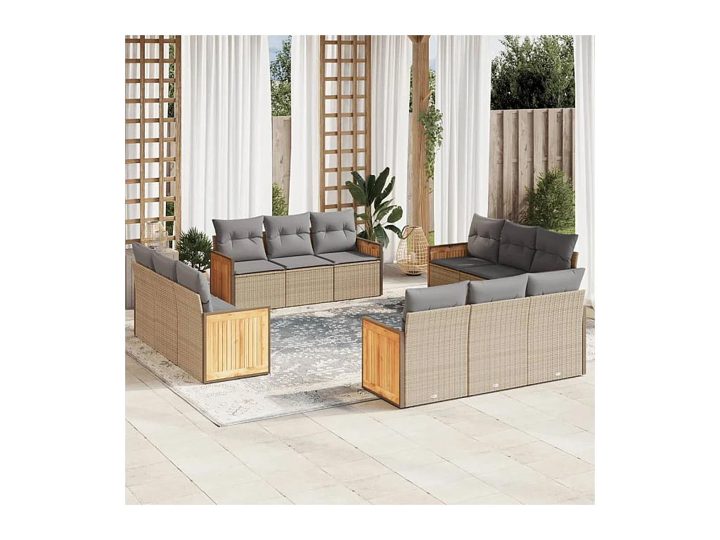 Set Divani da Giardino 12 pz con Cuscini Beige in Polyrattan
