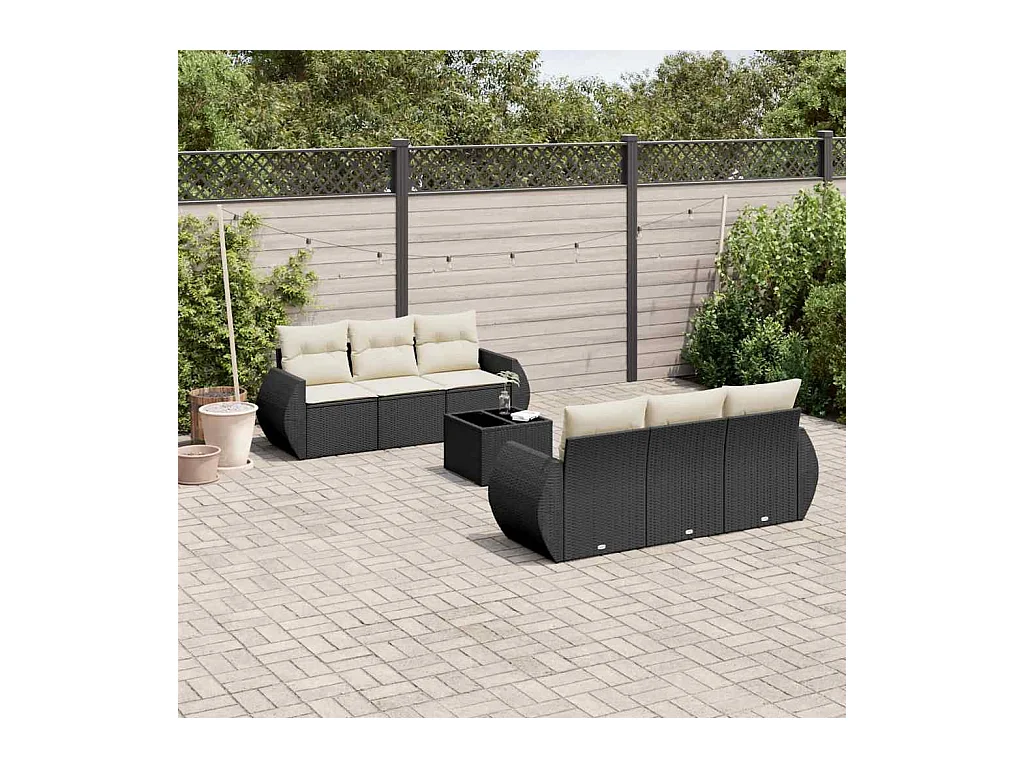 Set Divani da Giardino con Cuscini 7pz Nero Polyrattan