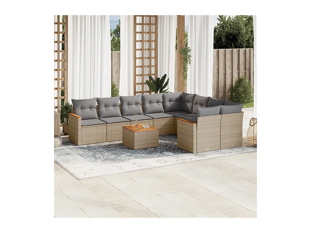 10-delige Loungeset met kussens poly rattan gemengd beige