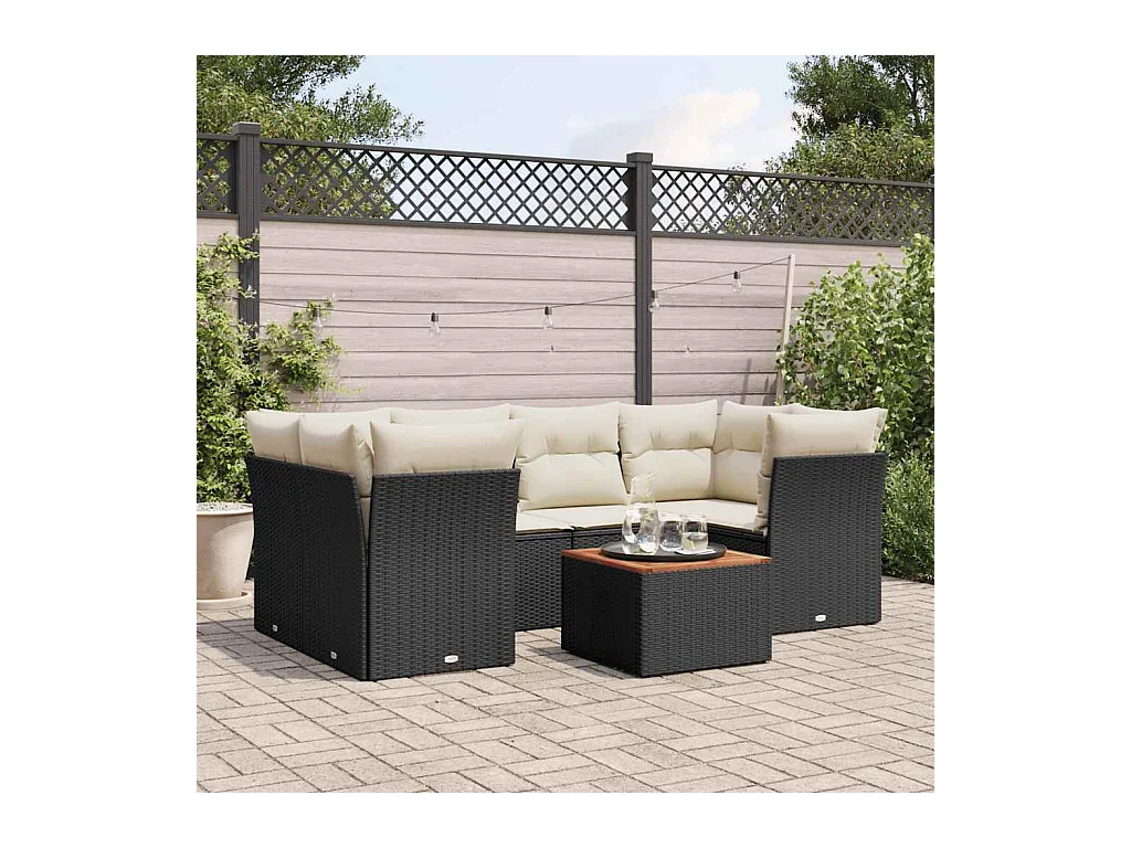 Set Divani da Giardino con Cuscini 7pz Nero Polyrattan