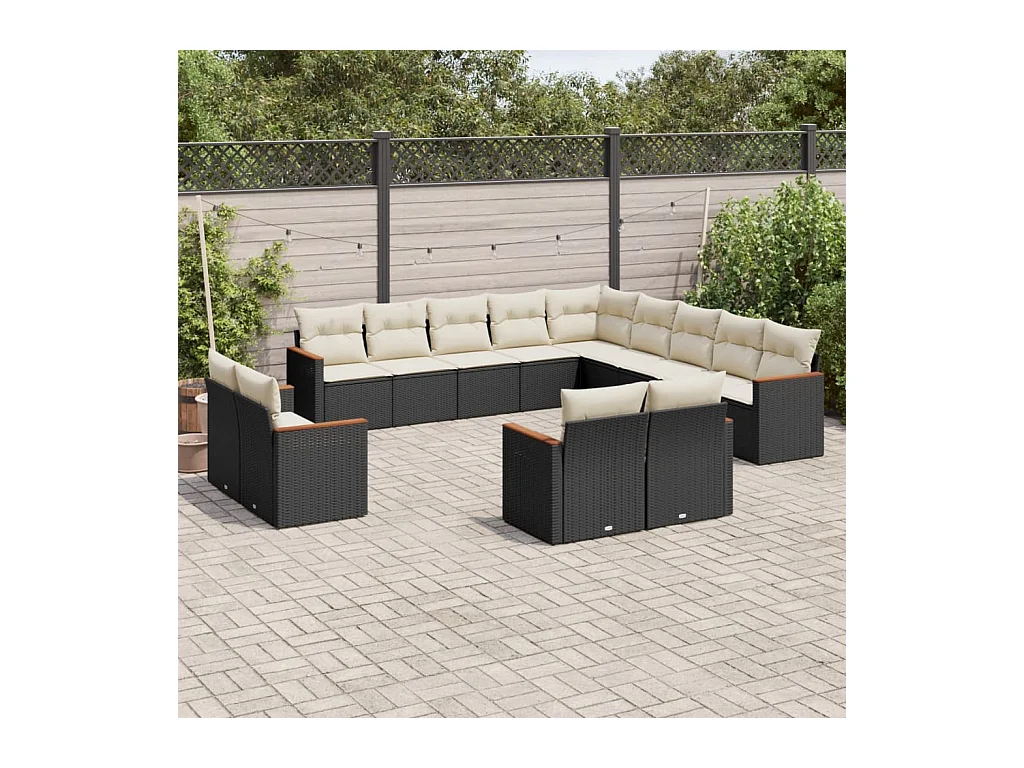 Set Divani da Giardino 13pz con Cuscini Nero in Polyrattan