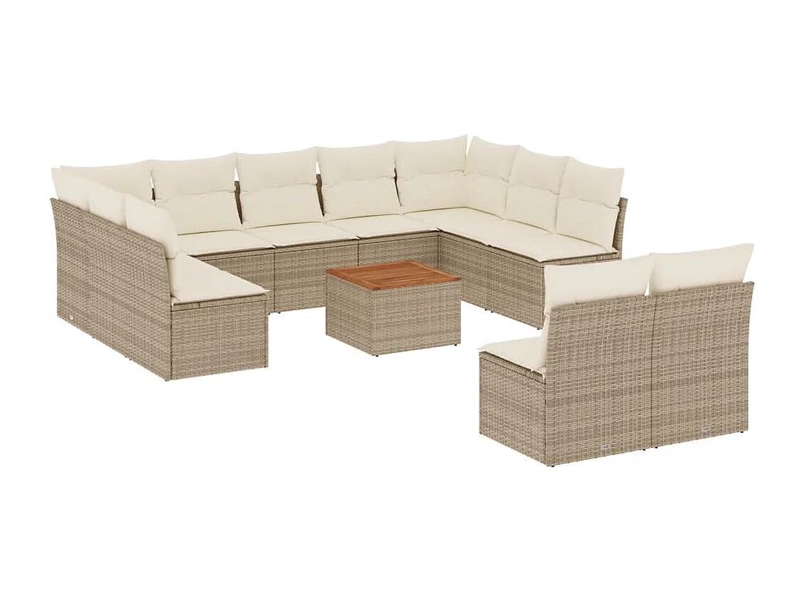 Salon de jardin avec coussins 12 pcs beige résine tressée
