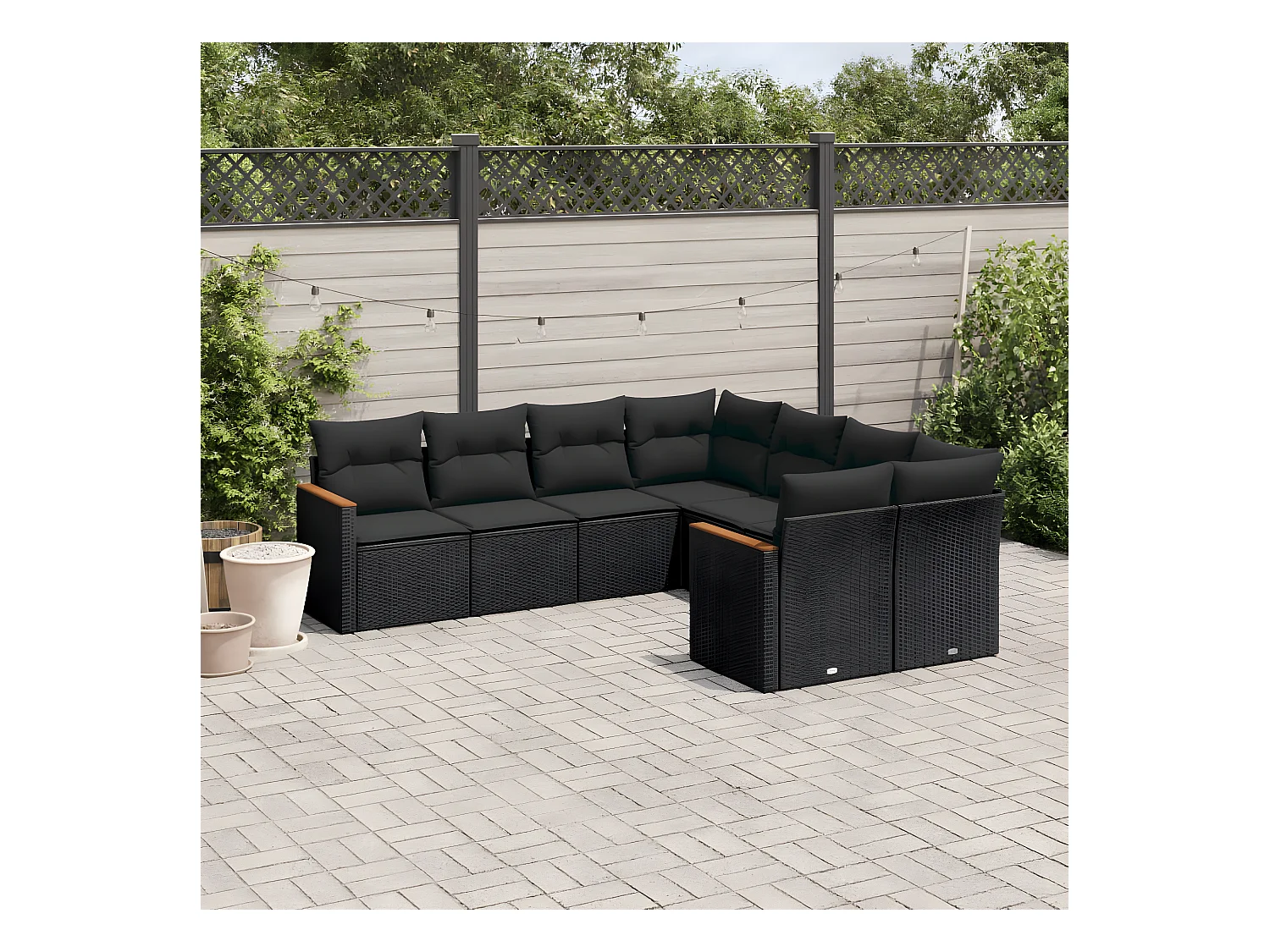 8-tlg. Garten-Sofagarnitur mit Kissen Schwarz Poly Rattan