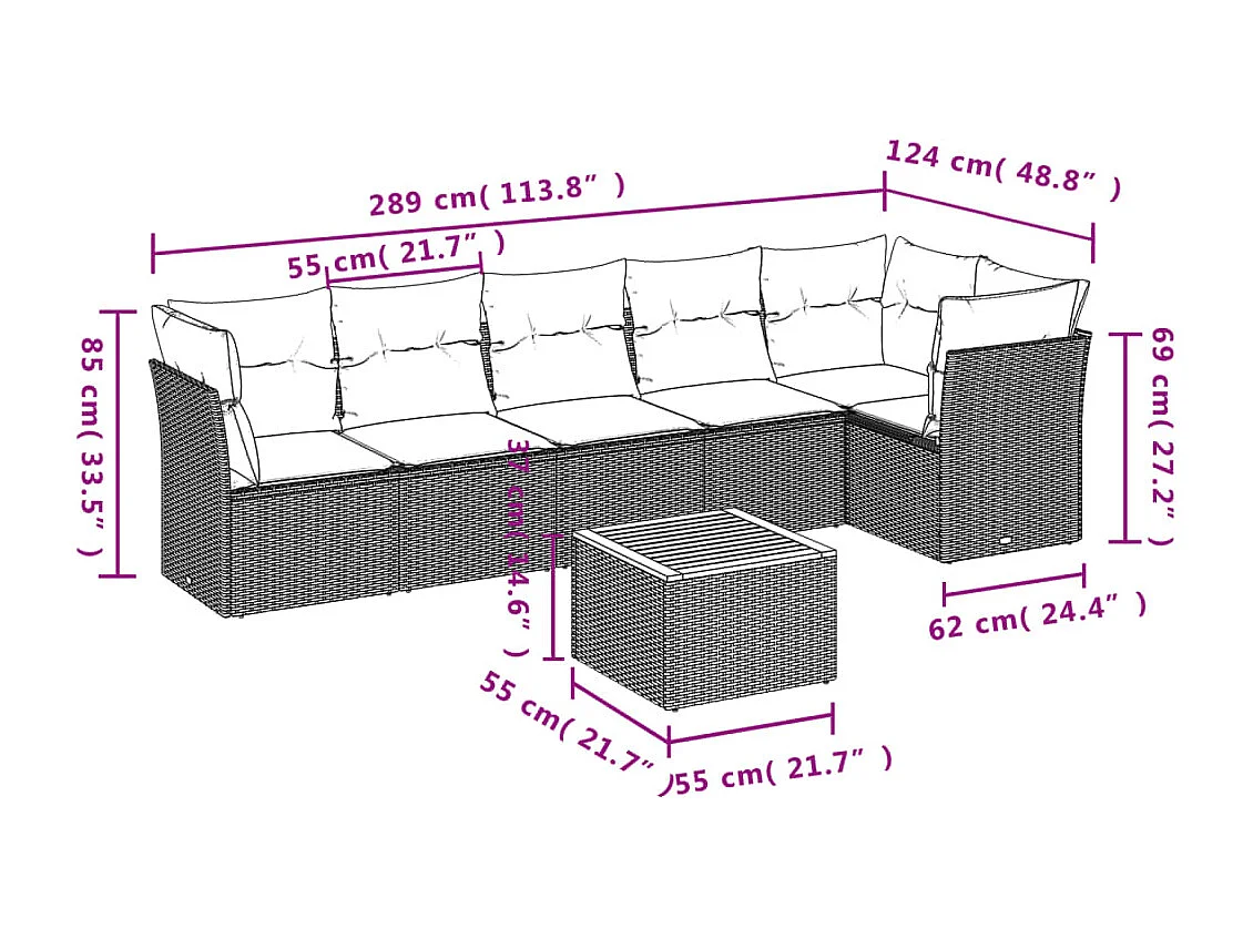 Set Divano da Giardino 7 pz con Cuscini Beige Misto Polyrattan