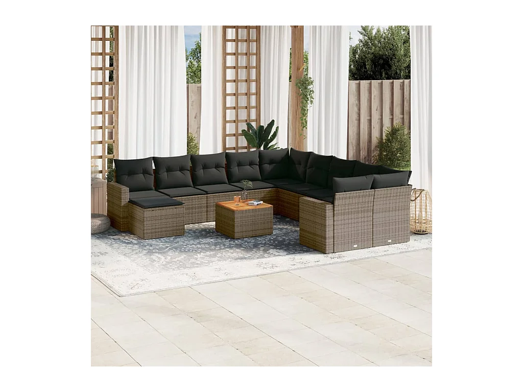 Set Divani da Giardino 12 pz con Cuscini Grigio in Polyrattan