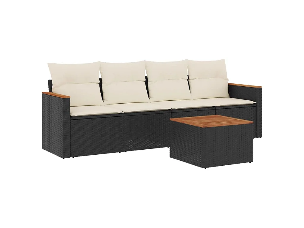 5-tlg. Garten-Sofagarnitur mit Kissen Schwarz Poly Rattan