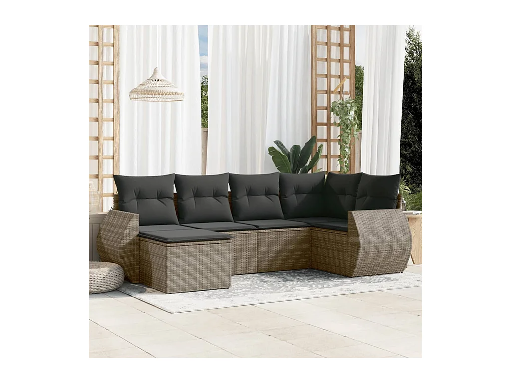 Salon de jardin 6 pcs avec coussins gris résine tressée