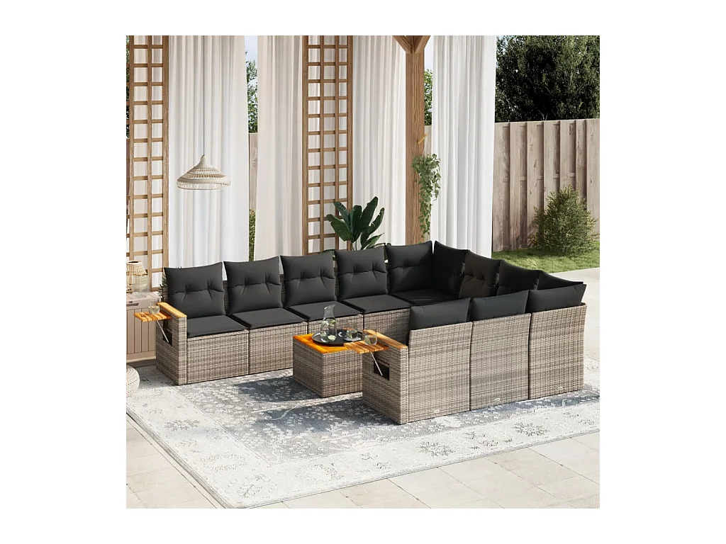 11-delige Loungeset met kussens poly rattan grijs