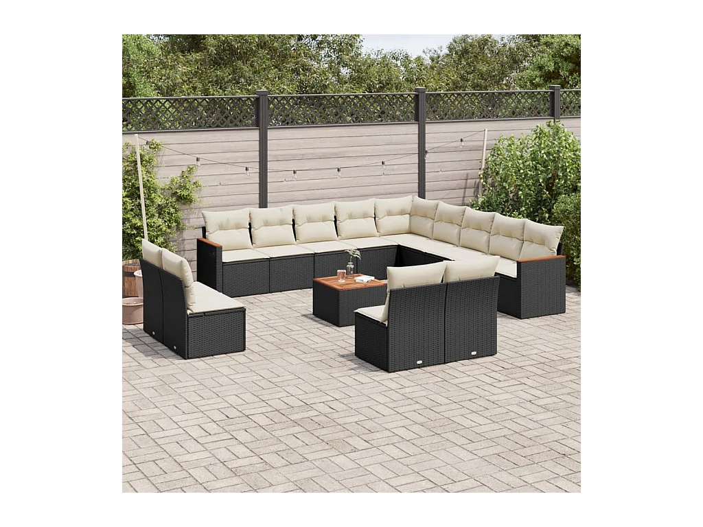 Set Divani da Giardino 14pz con Cuscini in Polyrattan Nero